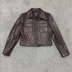 GAP Vintage Brown Leather Cropped Moto Jacket - S